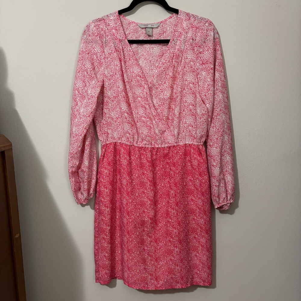 Harper‎ and Gray Pink White Long Sleeve V-Neck Sundress